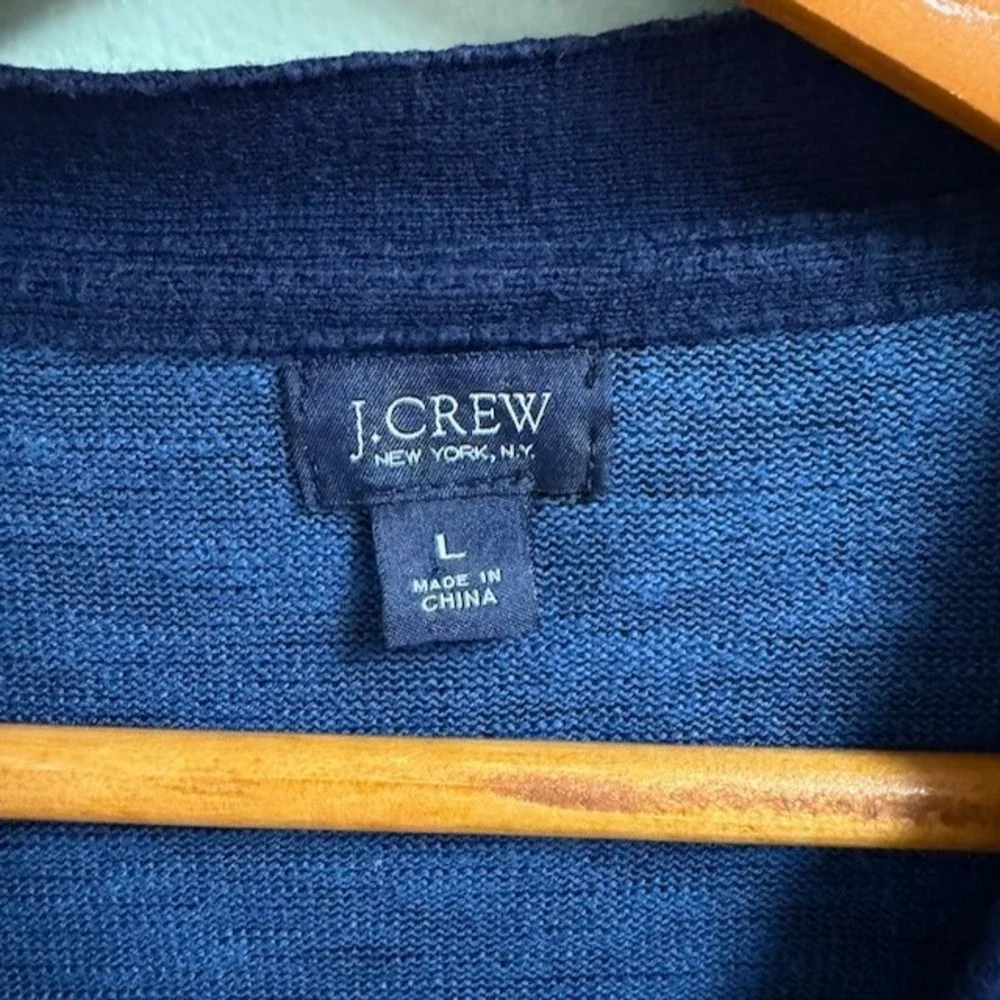 J CREW New York Mens Blue Cotton Cardigan Size L Classic Button Preppy Academia